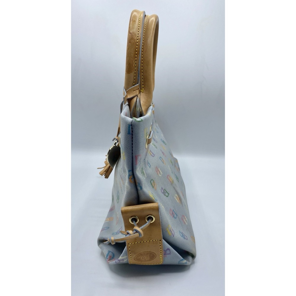 Vtg Y2K Dooney & Bourke Rainbow Monogram Tassel Tote Signature Blue Handbag-flaw - Picture 6 of 13